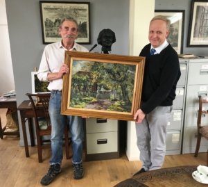 Garnet Frost donating Benton End Gates oil Painting to Gainsborough House