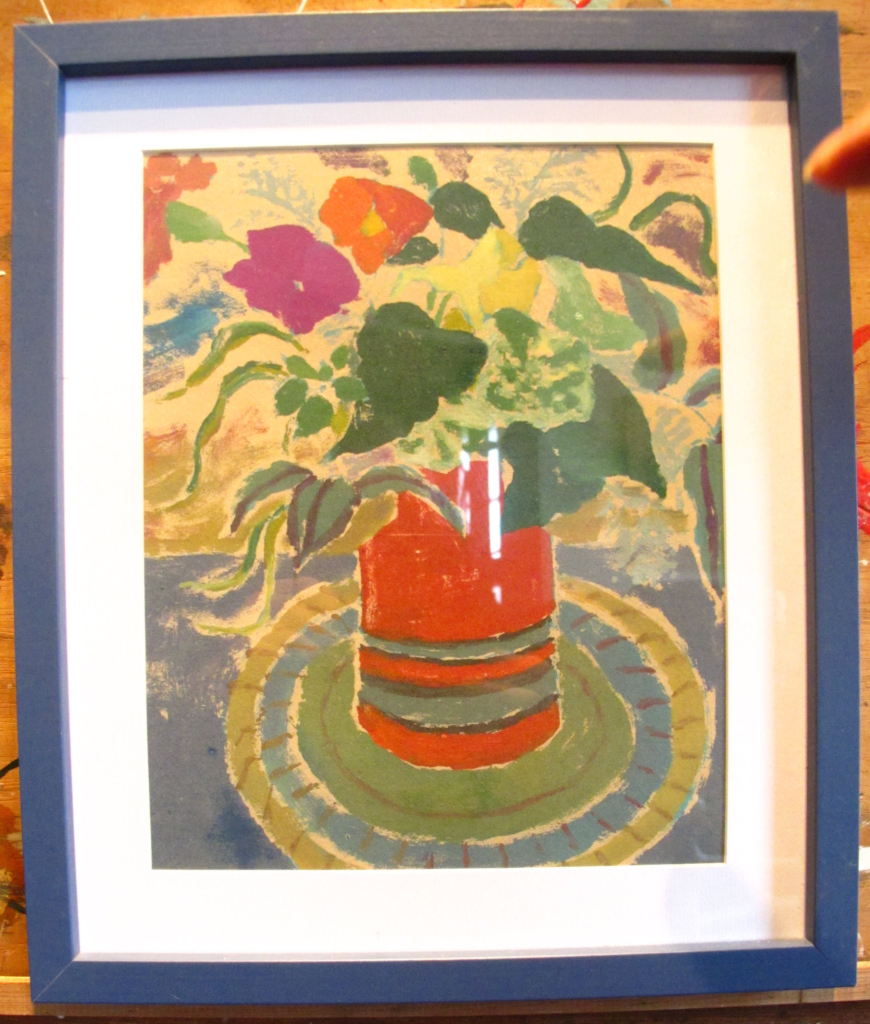 monoprint orange jar 2 green bands